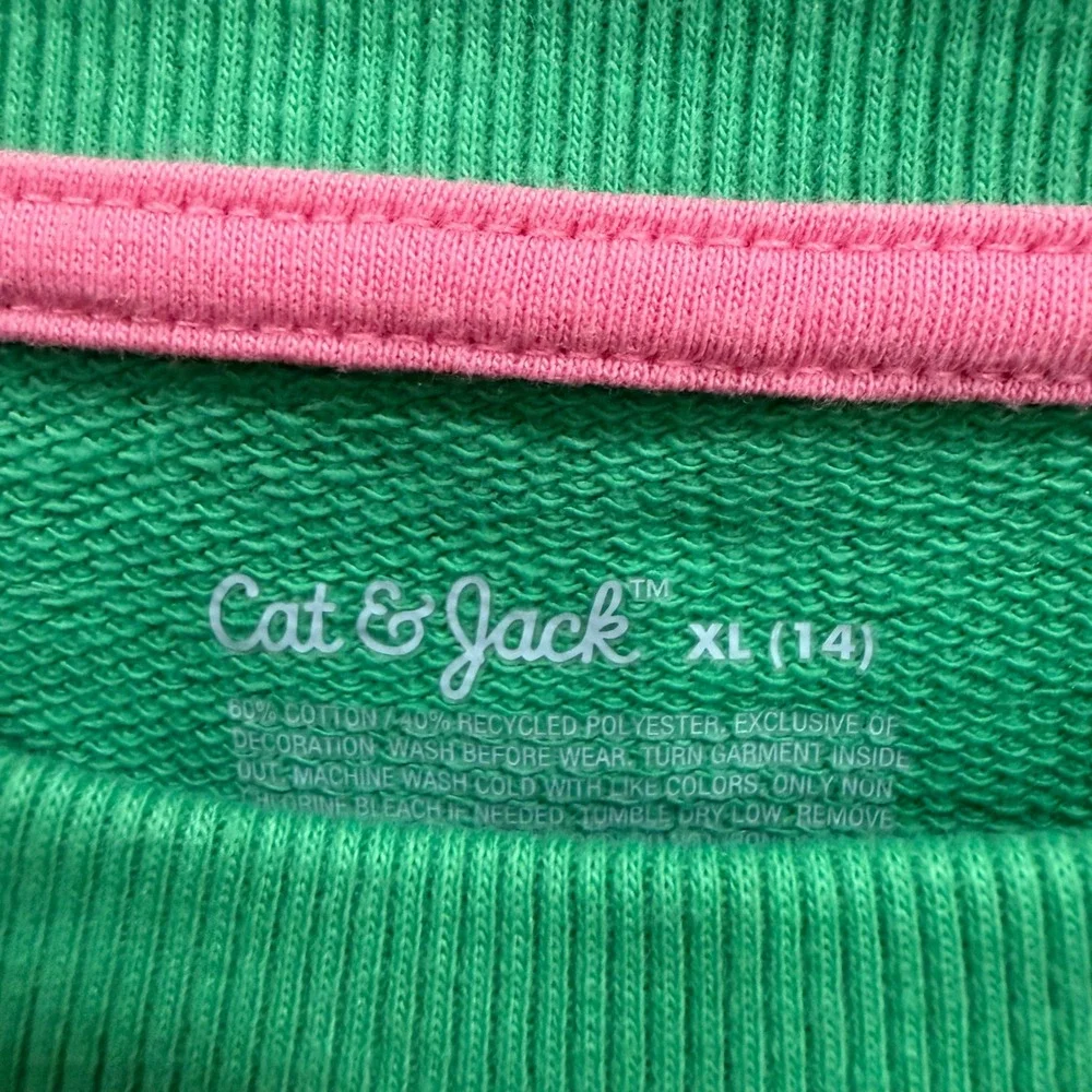 Cat & Jack Girls Green St Patricks Day Shamrock Heart Rainbow Sweatshirt XL 14